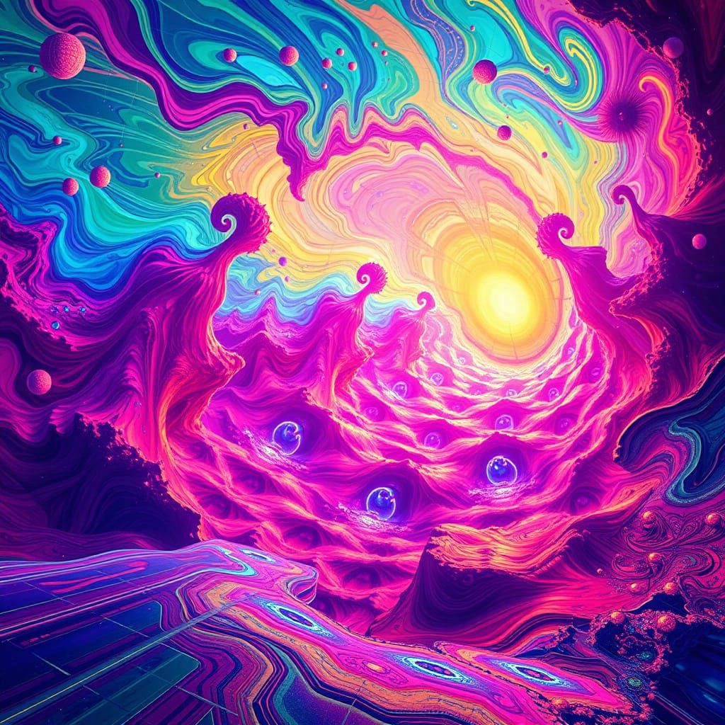 Surreal, Dreamlike Optic Migraine Flashes in Vibrant, Kaleid...