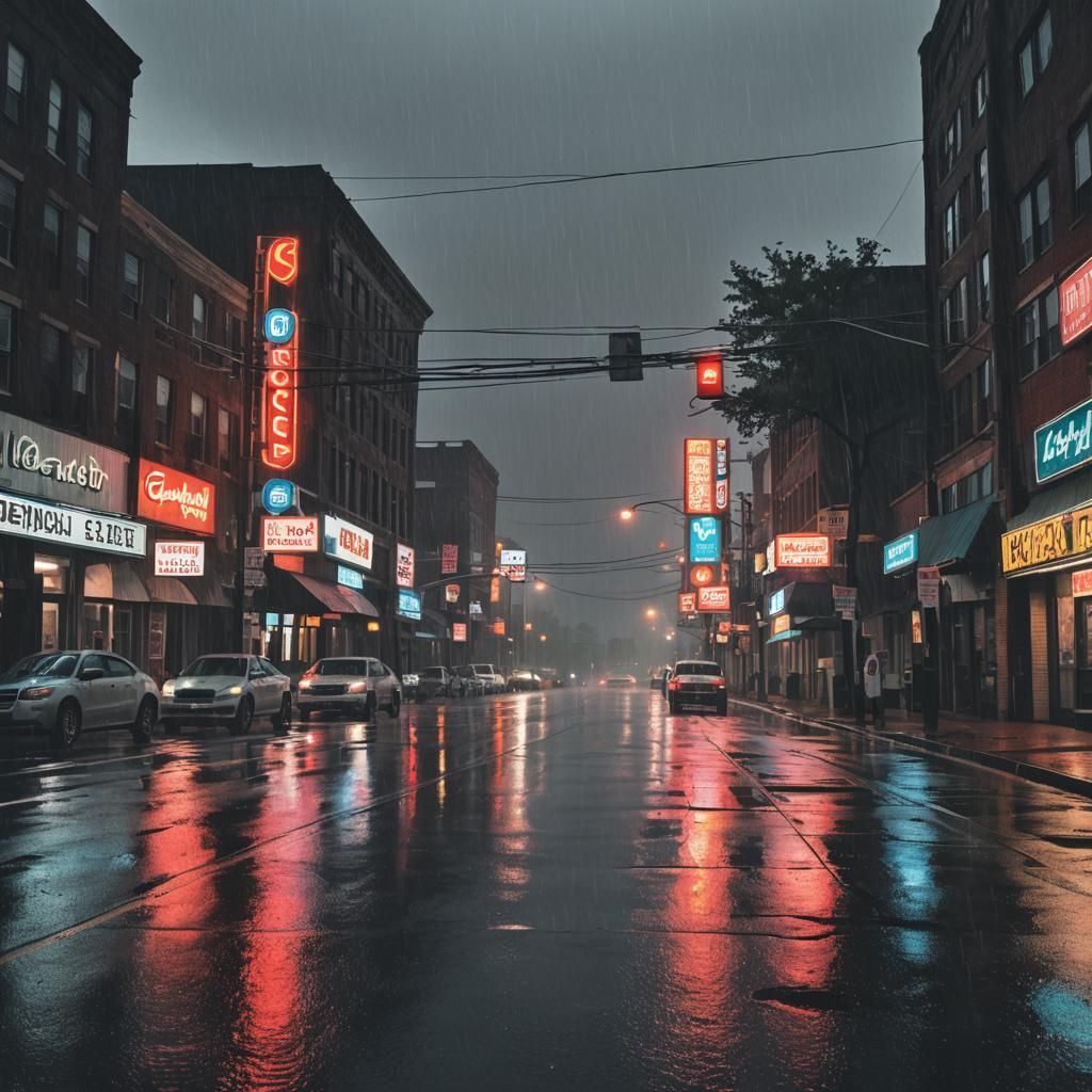 Rainy Night in Georgia with Neon Lights