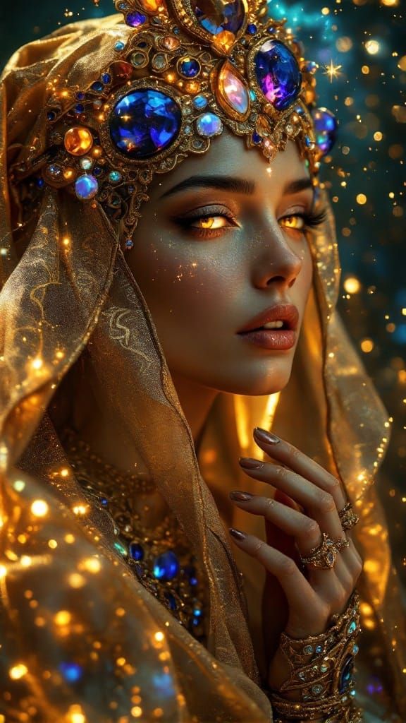 Ethereal Goddess of the Cosmos in Golden Splendor