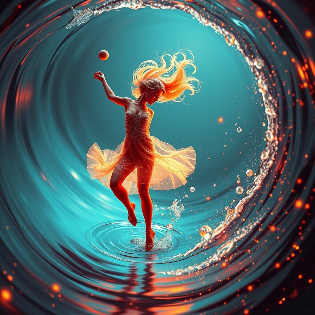 Enchanted Water Nymph Dances in Iridescent Water Spiral