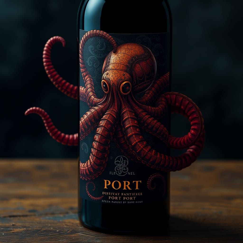 Port Wine with Tentacle Label in Biomechanical Style