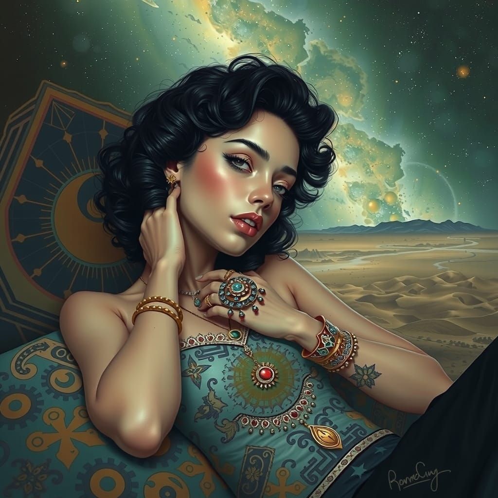 Cosmic Woman in Art Nouveau Style