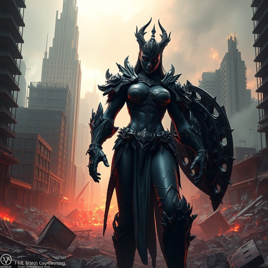 Heroic Dark Warrior Amidst Apocalypse
