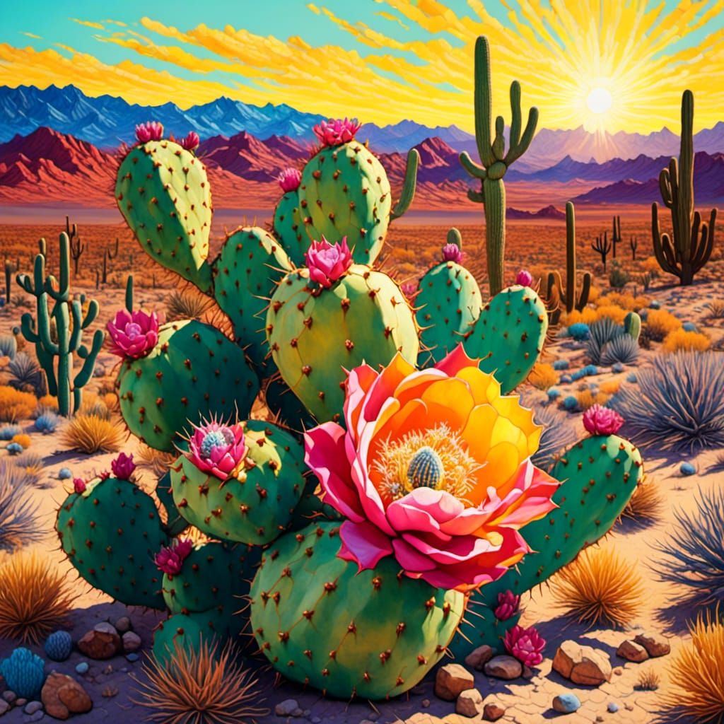 Neon Prickly Pear in Sunny Desert