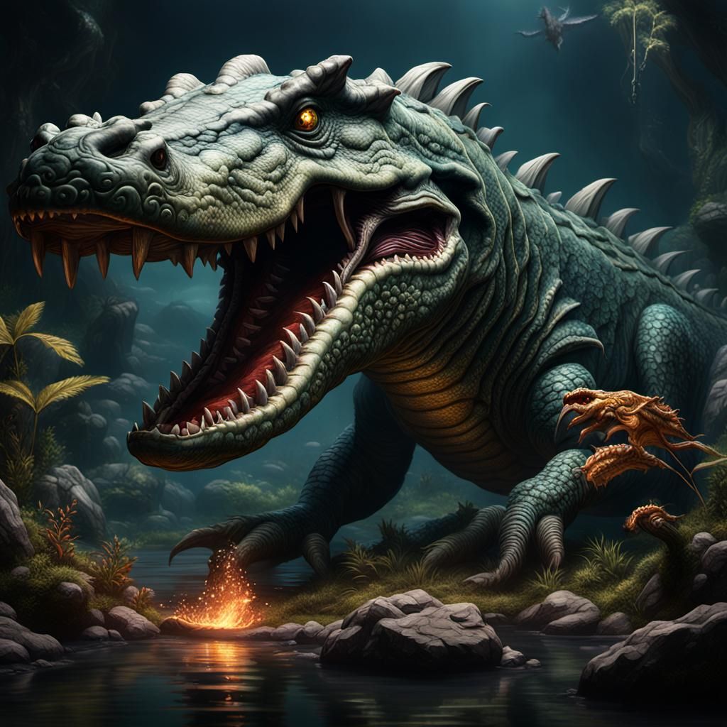 Demonic Porcelain Deinosuchus in Detailed Matte Painting