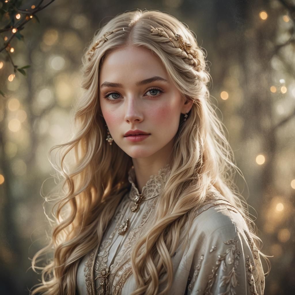 Ethereal Blonde Woman in 1800s Style