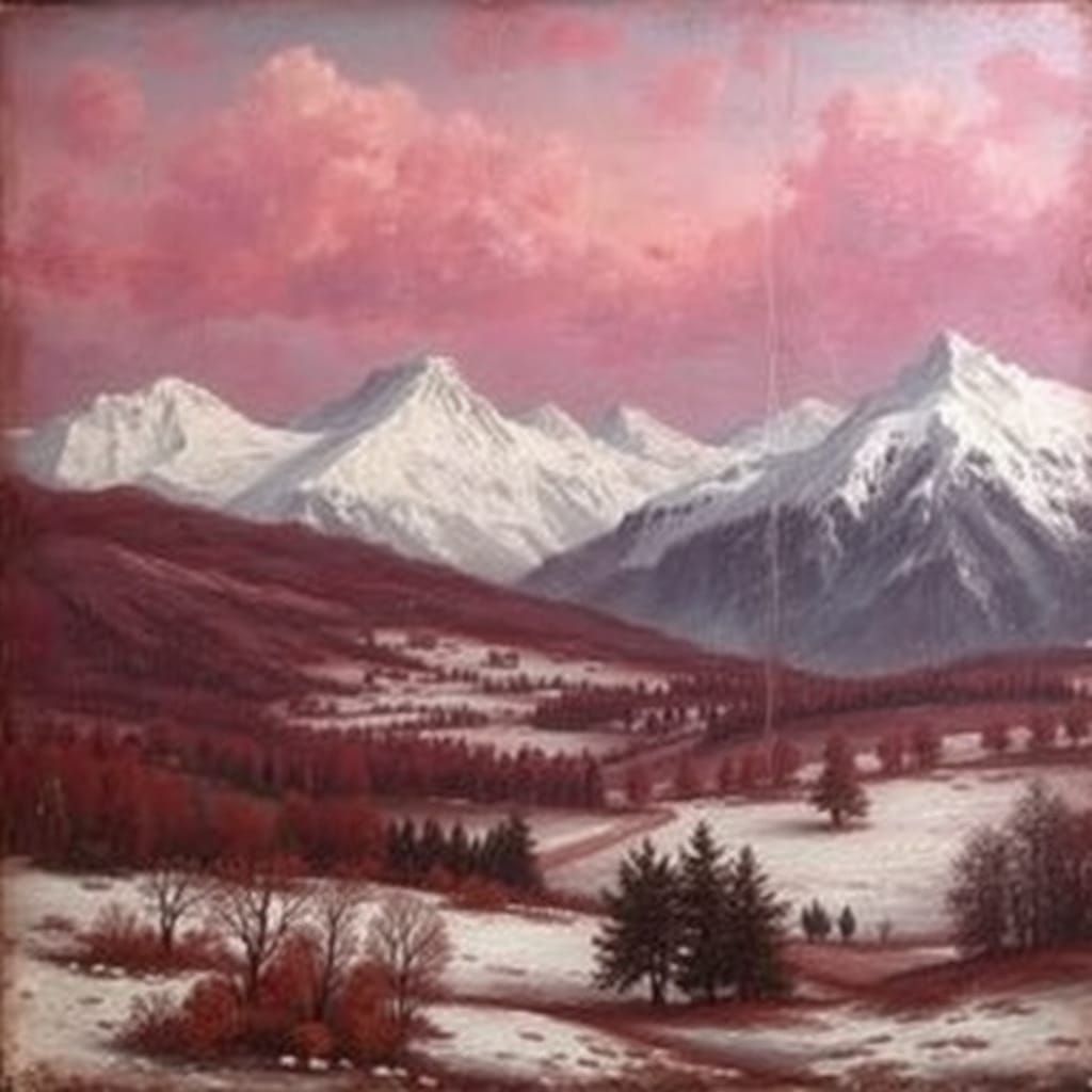 Vintage Red Landscape of Swedish Alps
