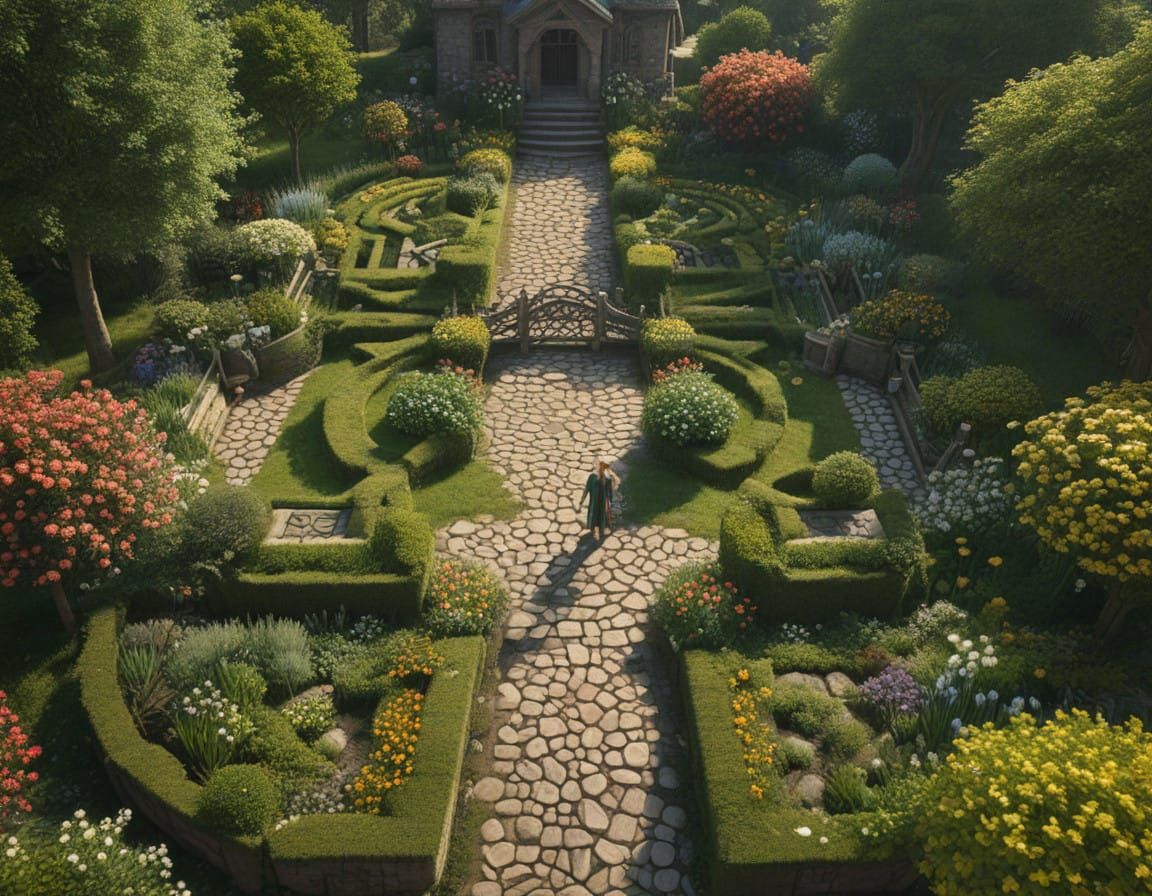 Druid in a Vibrant Celtic Garden Scene