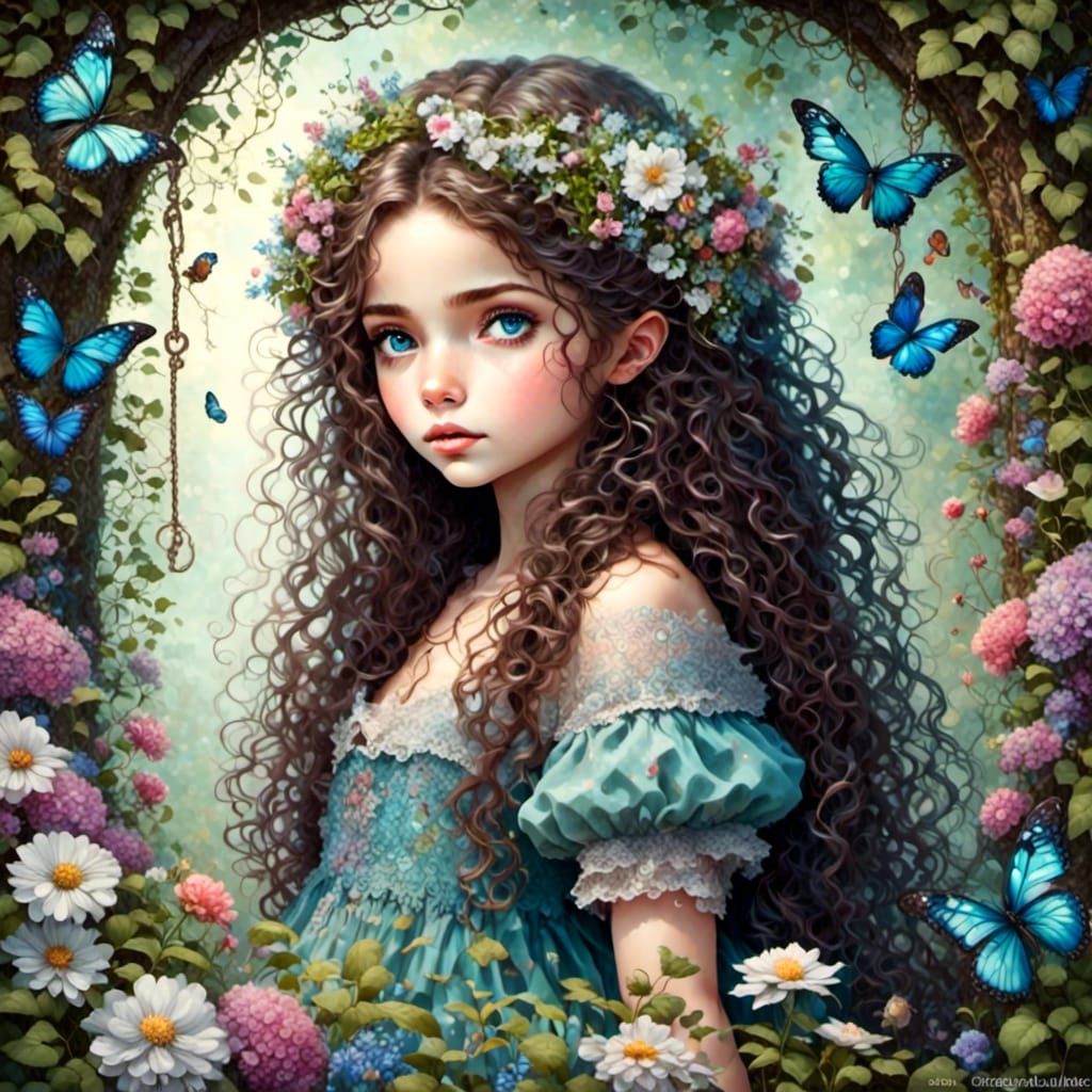 Beautiful Woman on Swing in Lush Garden