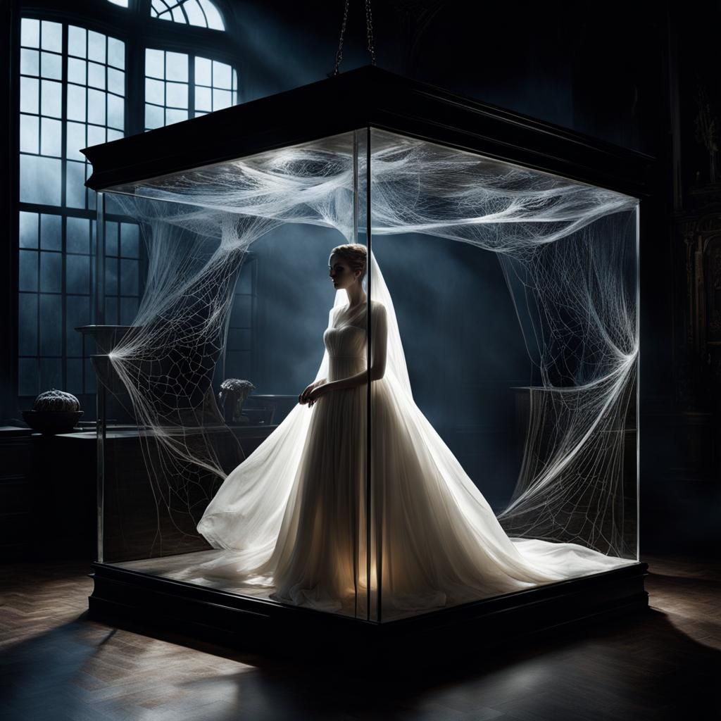 Ethereal Ghost in Glass Cube, Fantasy CGI Art