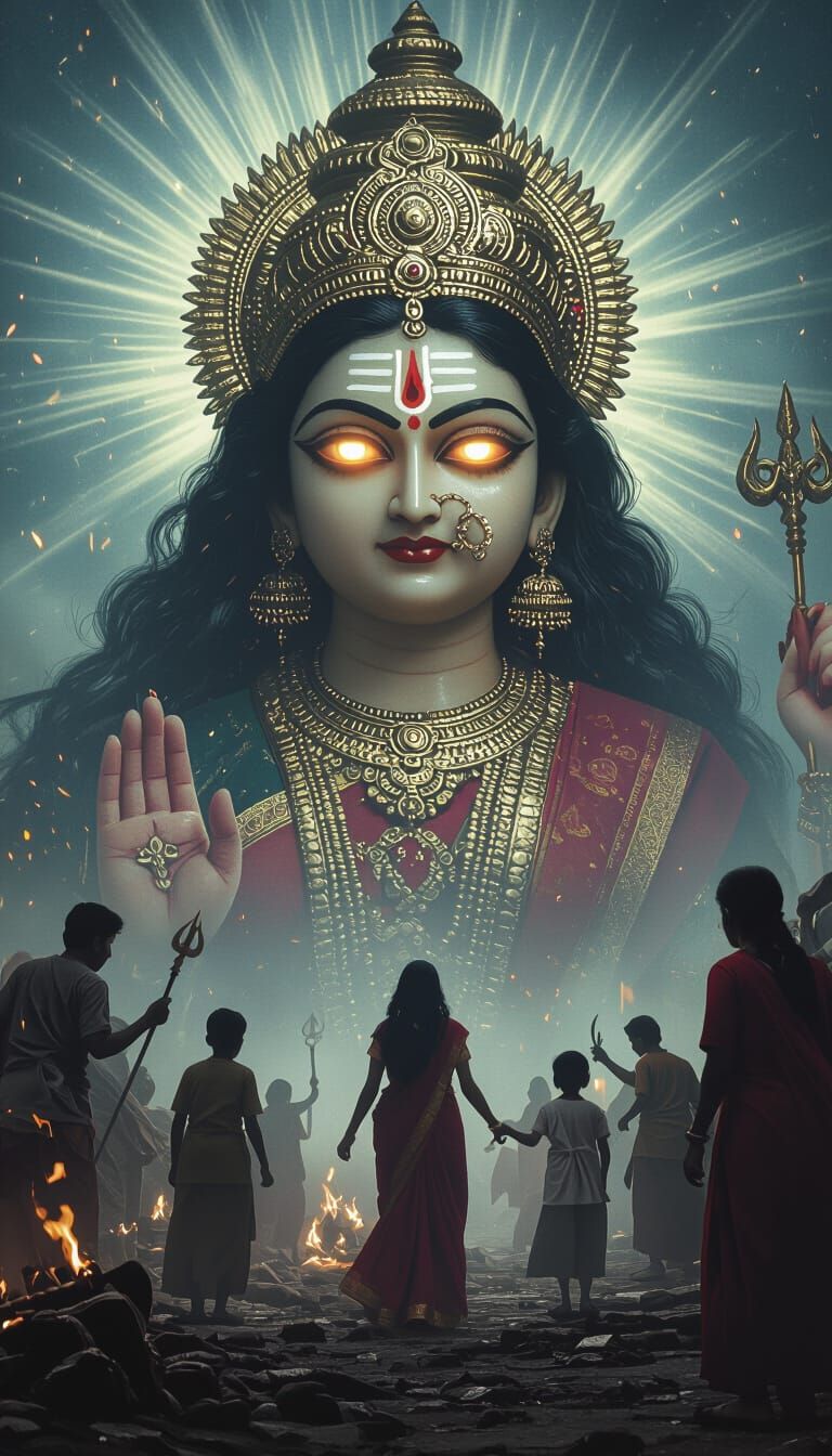 Goddess Durga Idol Watches Over Scared Villagers