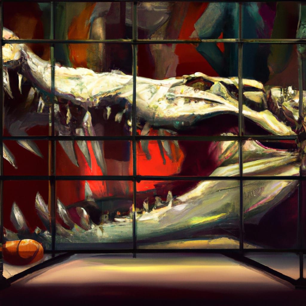 Giant Zombie Alligator Reptile in Detailed Cage