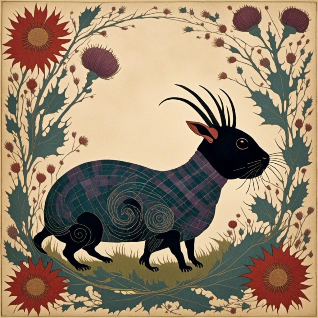 Highland Terrier with Thistle and Tartan
