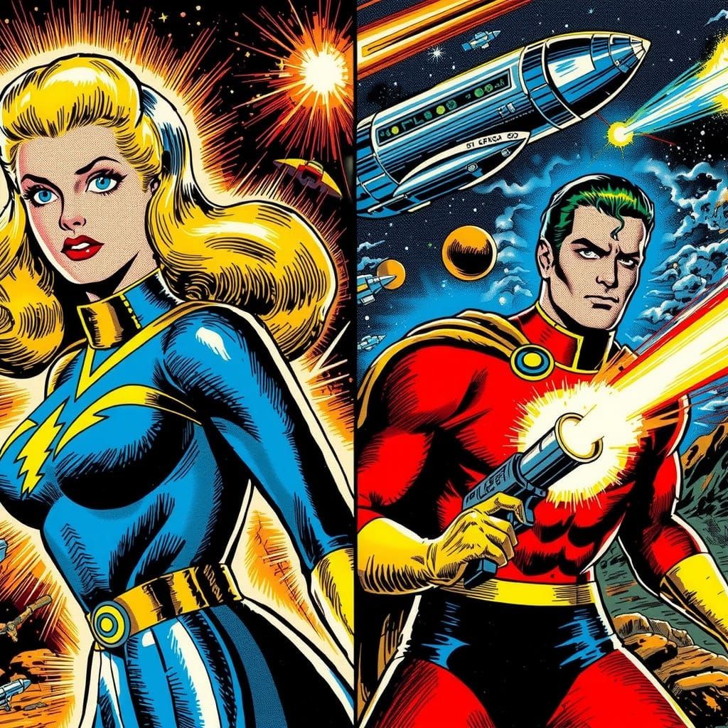 Dynamic 1940s Golden Age Comic Book Cover Art