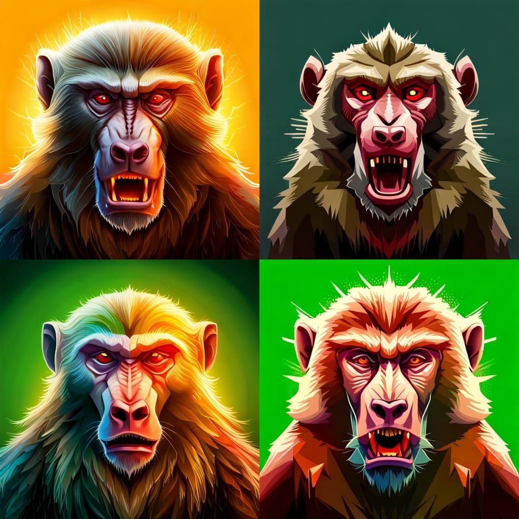 Hyperrealistic Angry Baboon with Rabies