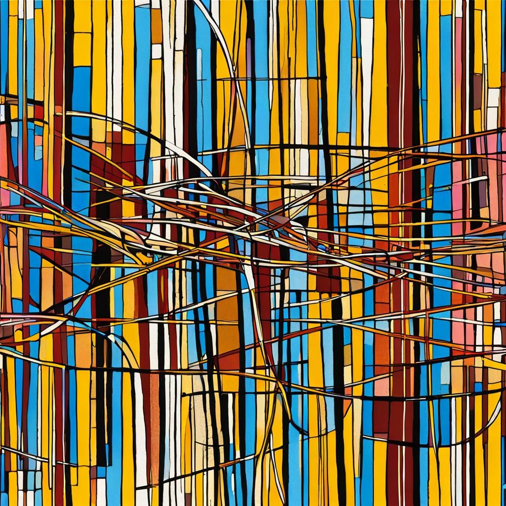 Abstract Expressionist Composition with Lines and Circles