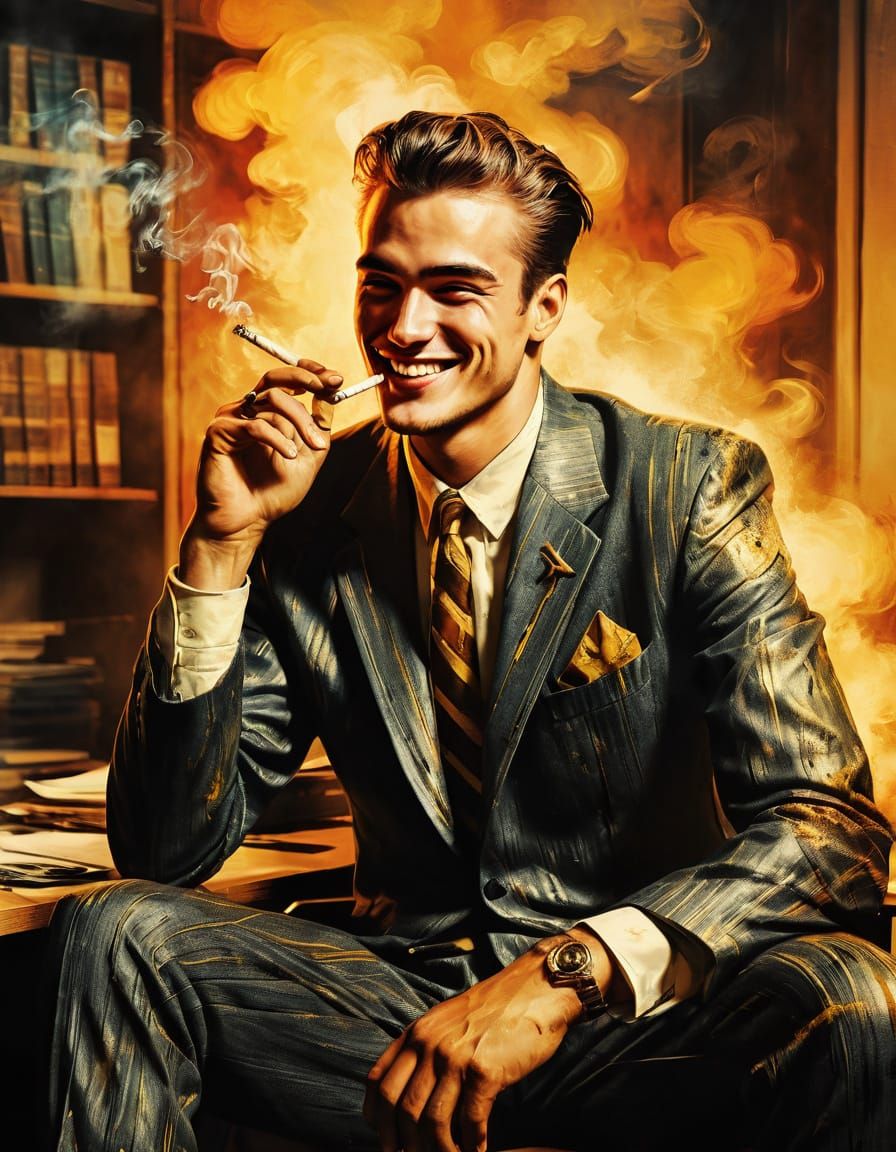 Vintage Office Scene in Abstract Expressionist Style