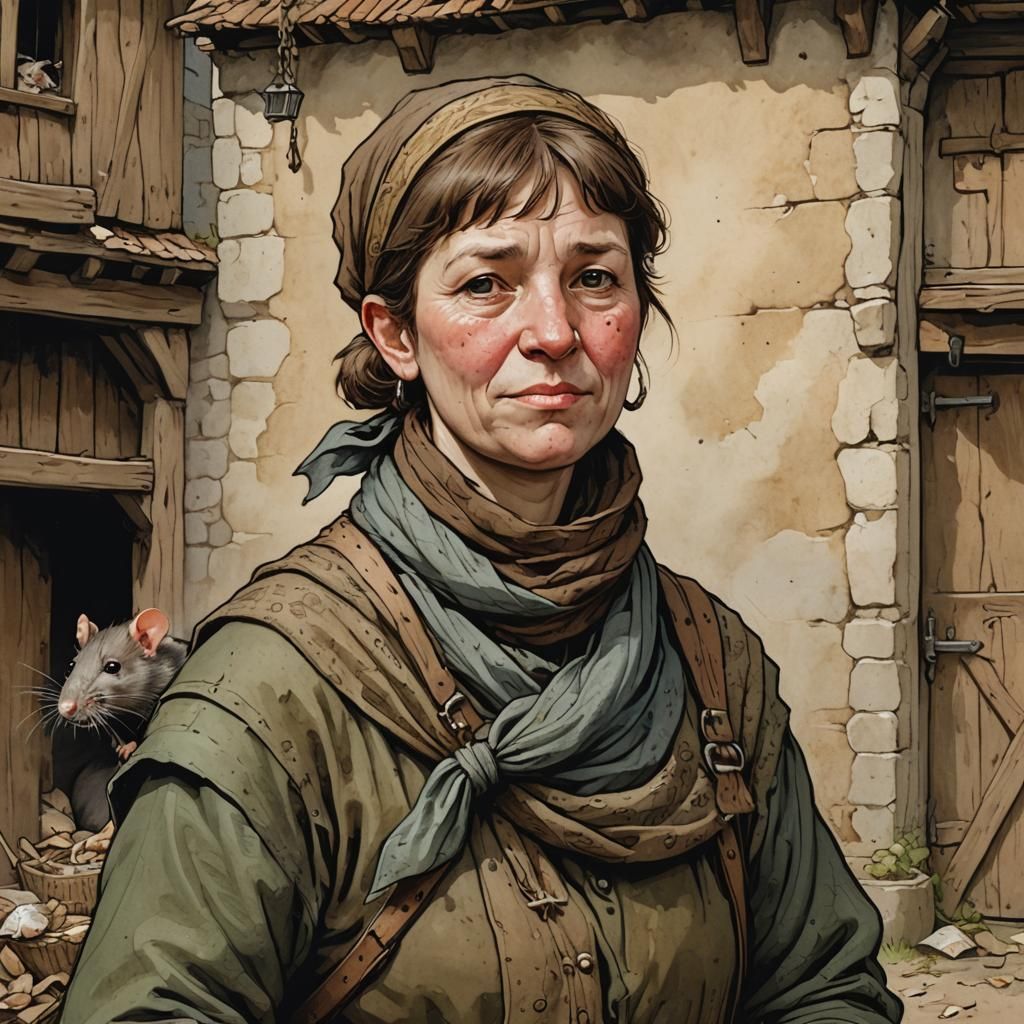 Medieval Female Rat Catcher with Scarf