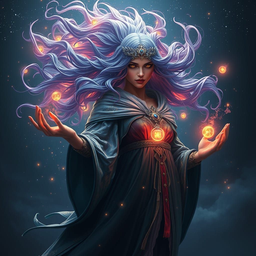 Surreal Mystic Enchanteress in Splendid Celestial Robes Cast...