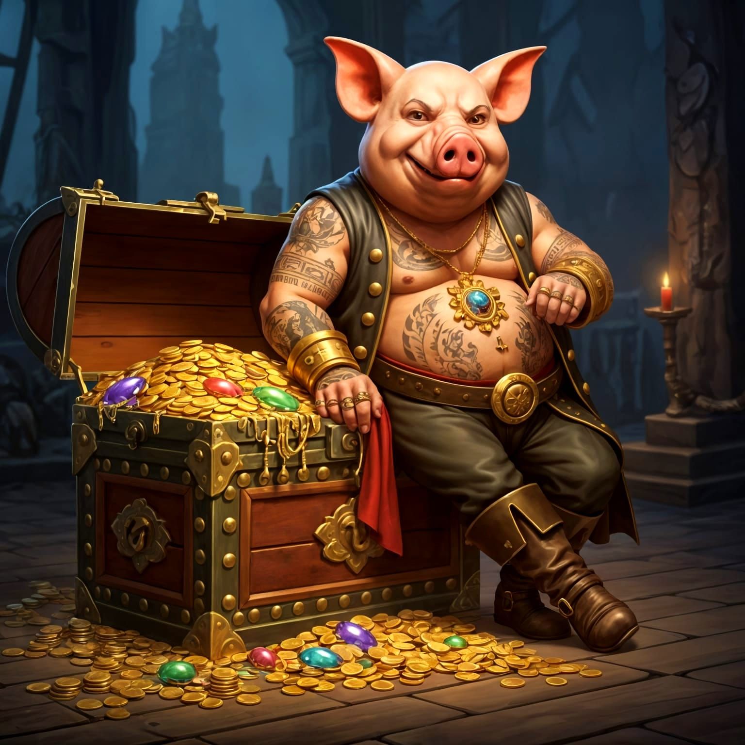 Ornate Pirate Chest Guarded by Tusked Pirate