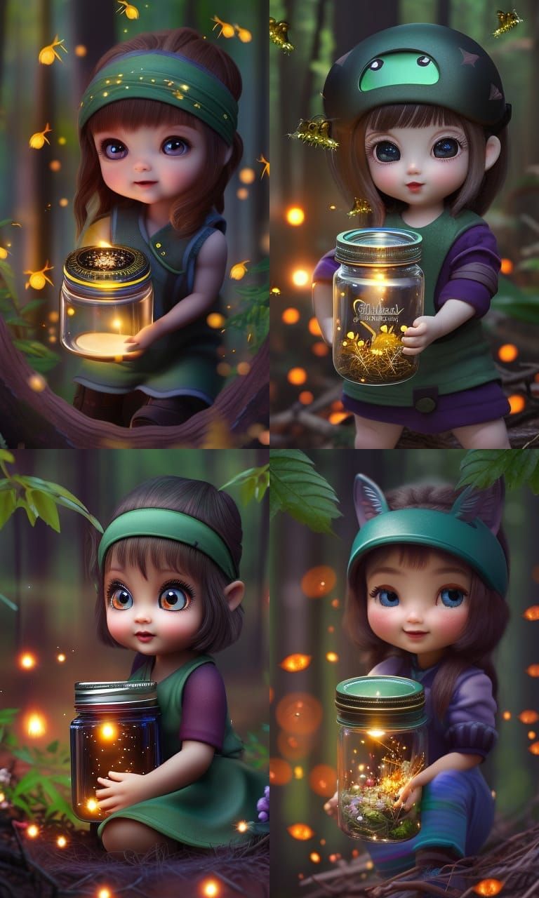 Small baby holding jar full of Fireflies