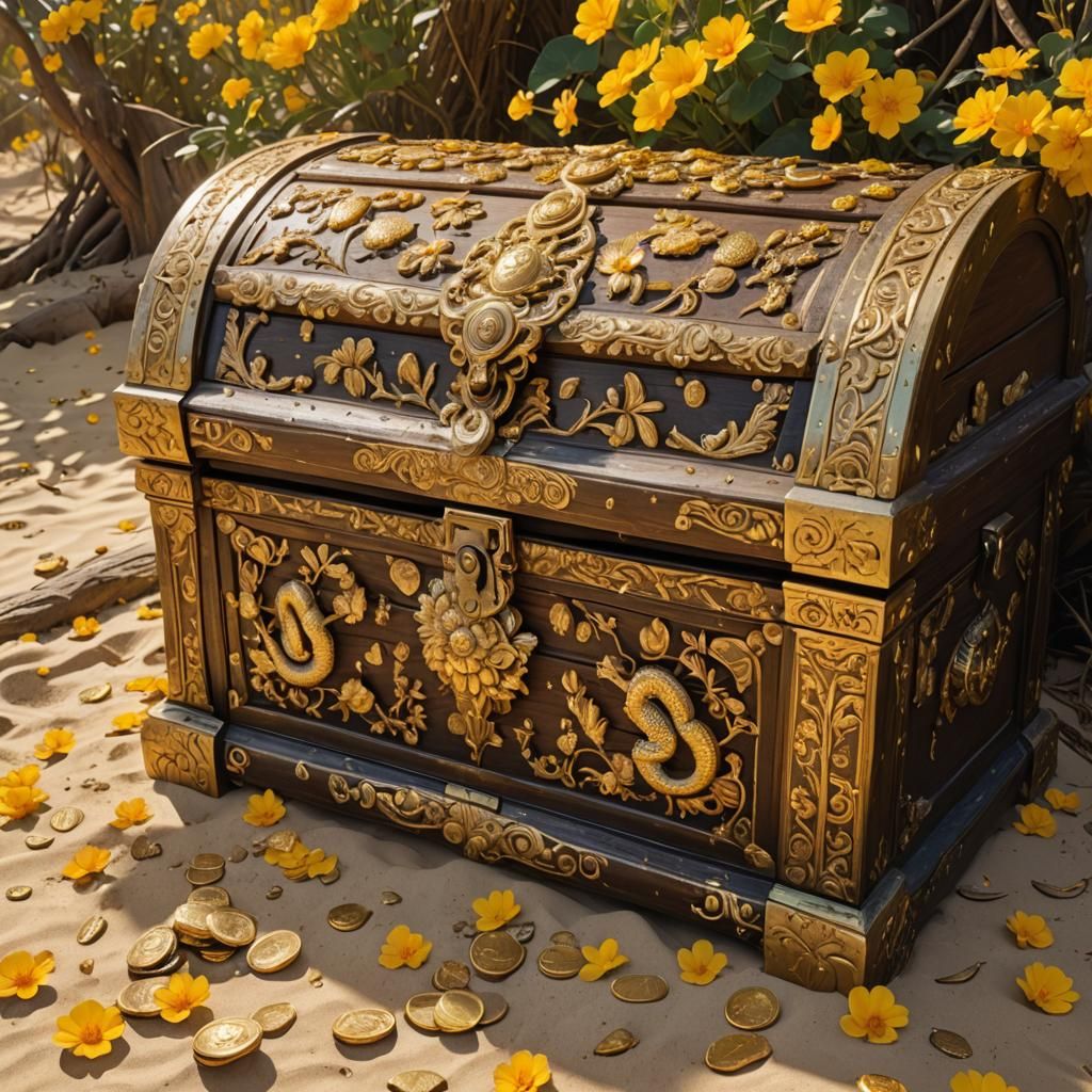 Golden Chest Overflowing with Coins: Digital Art
