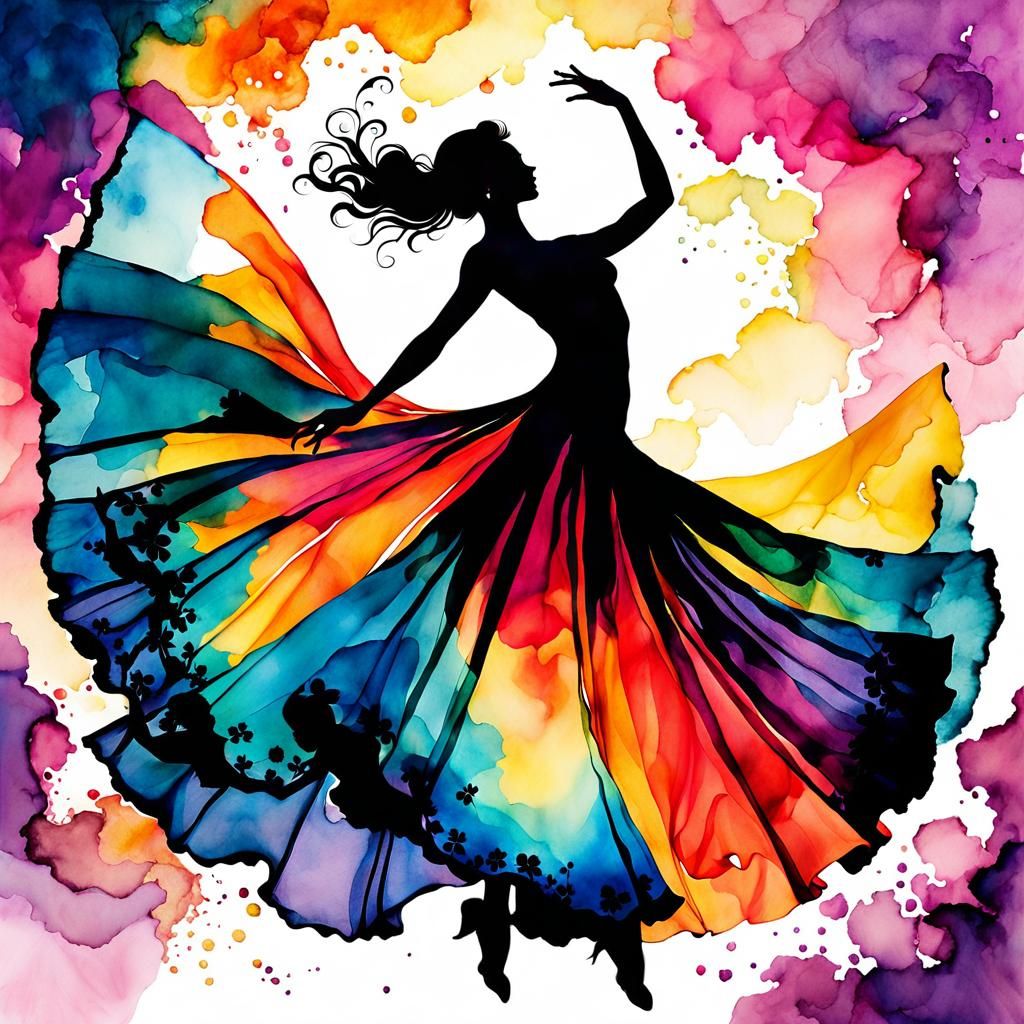 Ethereal Fairy as Flamenco Dancer in Watercolor