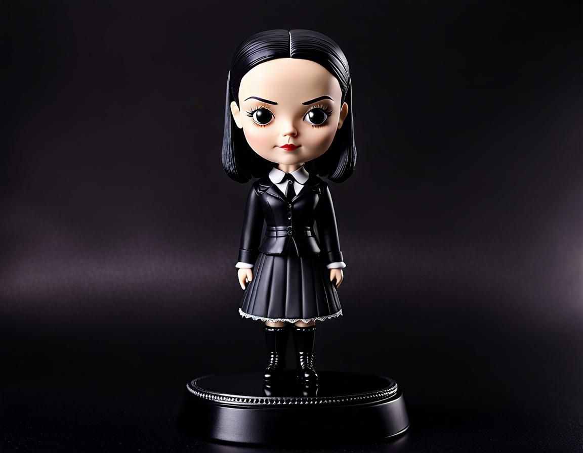 Wednesday Addams Bobblehead Toy on Van Dashboard