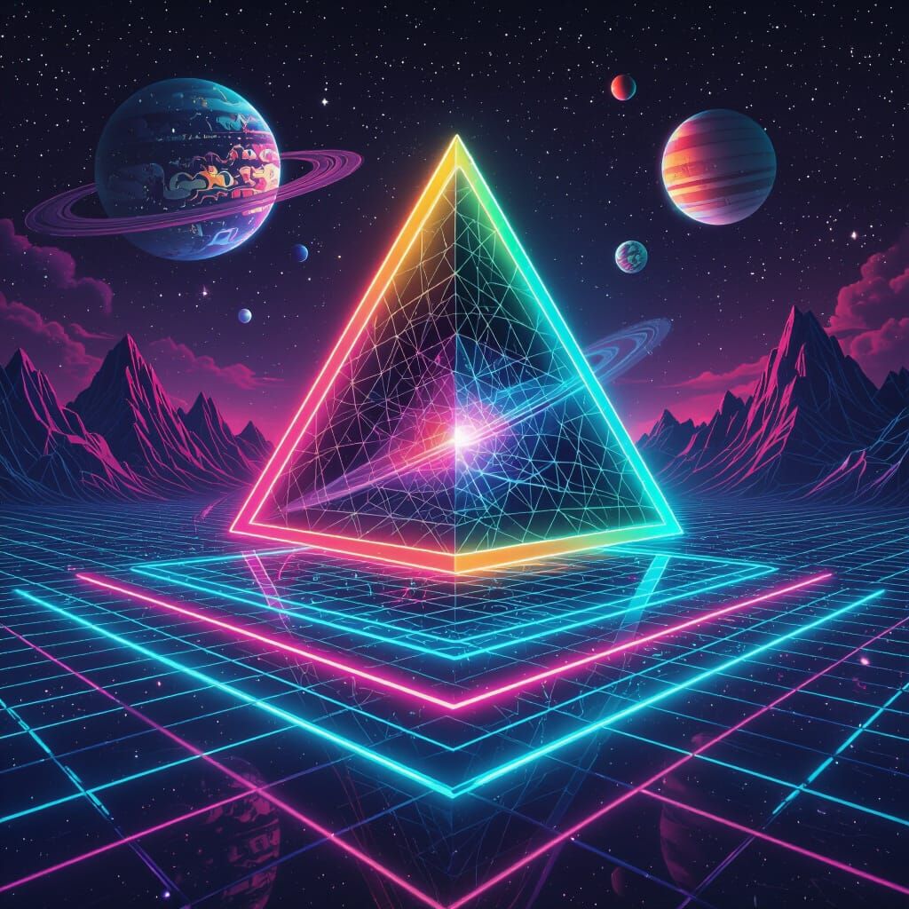 Surreal Non-Euclidean Geometry in Synthwave Neon Style