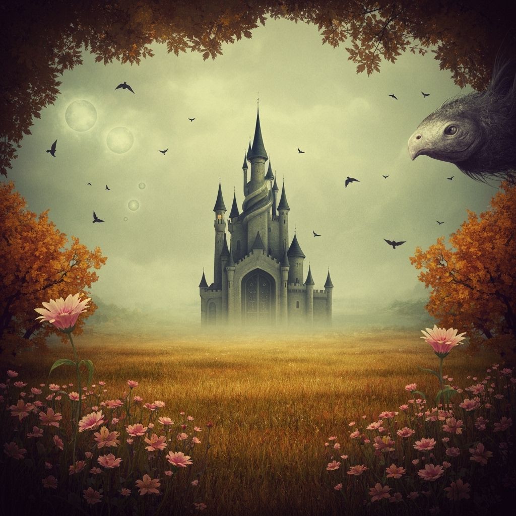 Whimsical Castle of Illusion in Dreamy Autumn Field