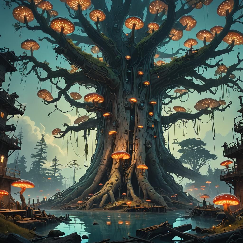 Bioluminescent Tree and Sunken Logging Equipment