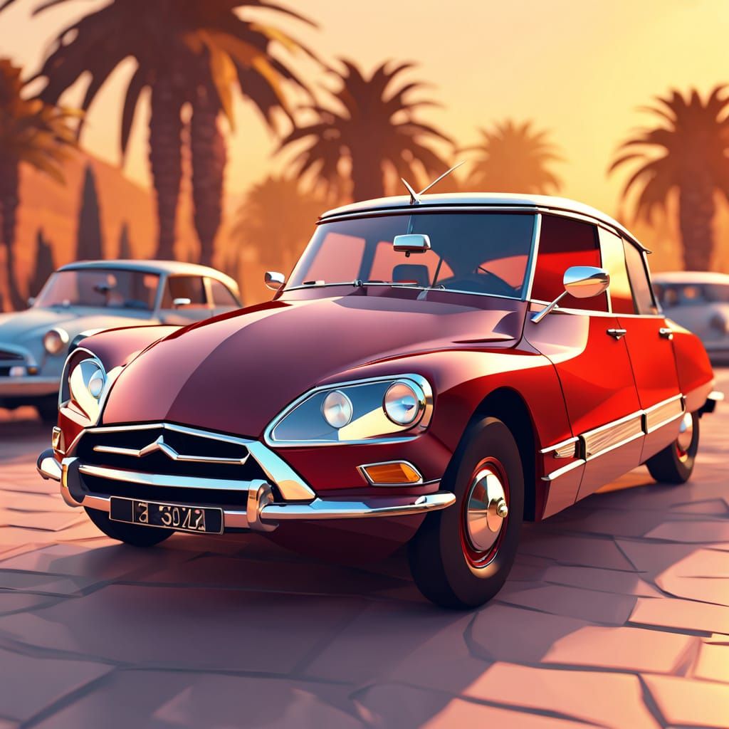 Citroen DS Low-Poly Rendering in Pixar Style