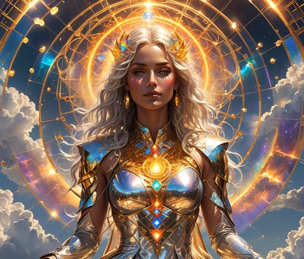 Divine Being Lounging with Electric Energy Beams