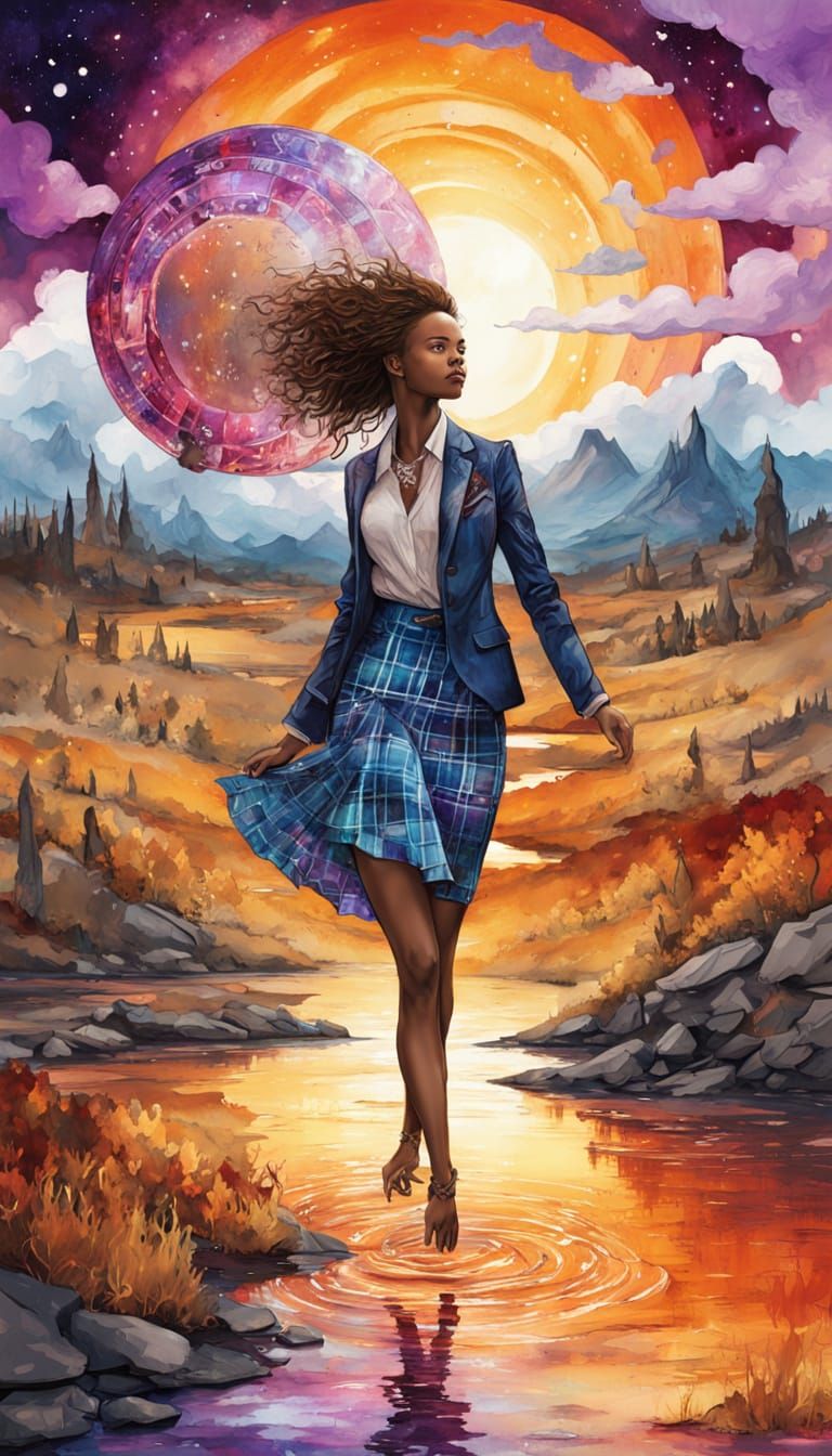 Woman in Plaid Suit: Alcohol Ink and Watercolor Art