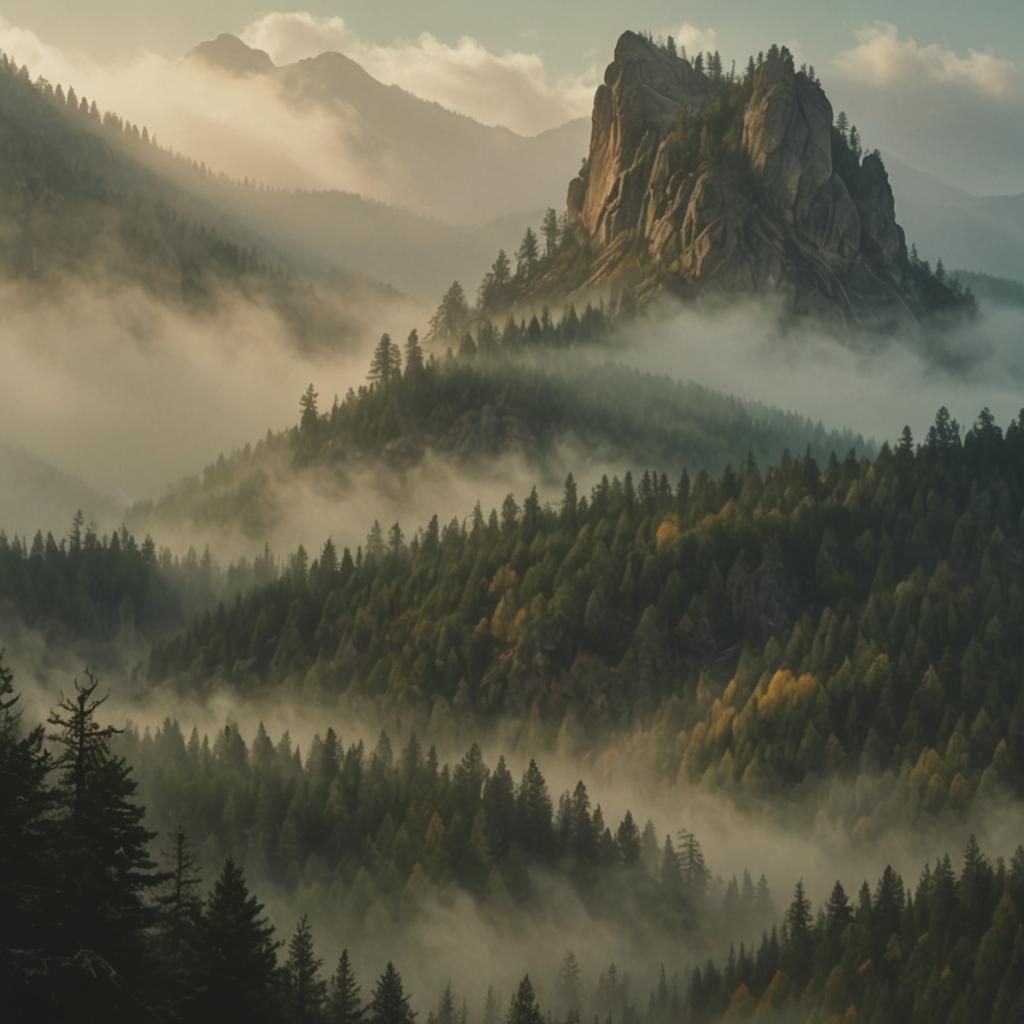 Misty Mountain Forest in Romantic Style