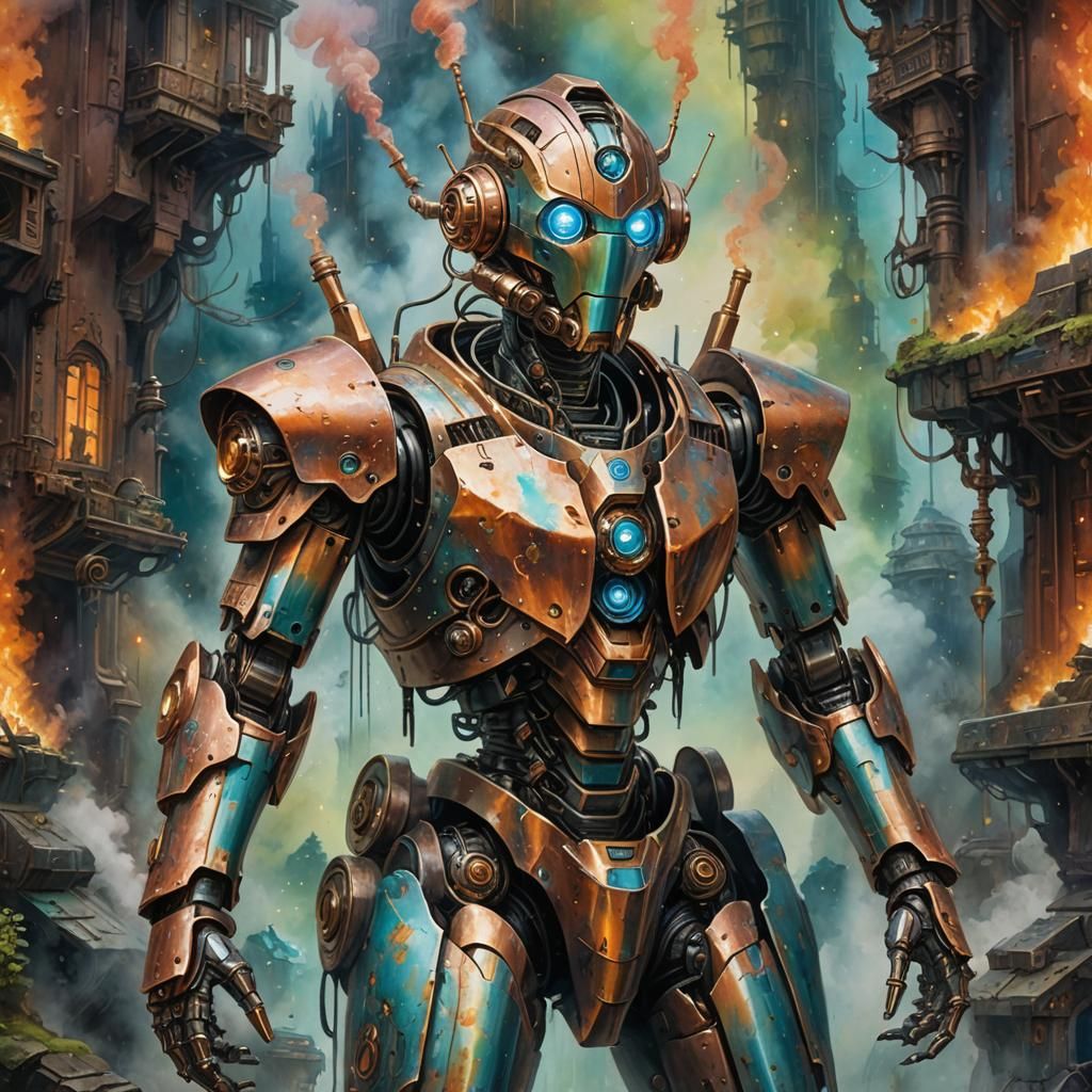 Humanoid robot with copper armor