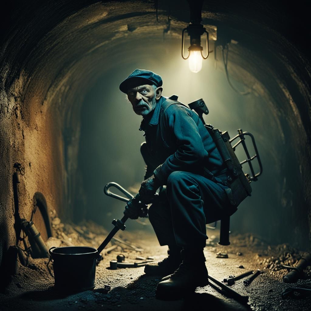 Goblin Plumber in Dimly Lit Tunnel: Film Noir