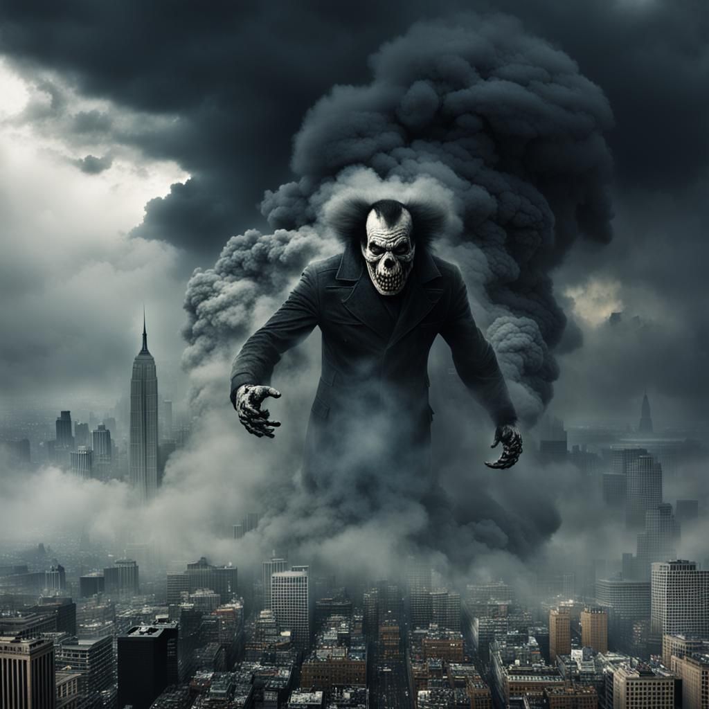 Sinister Smoke Figure Dominates Cityscape
