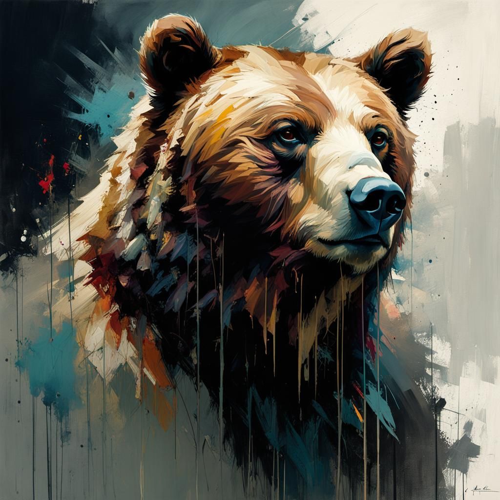 Obese Bear Portrait: Sinister Fine Art Oil Painting