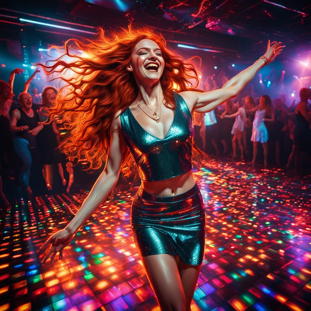 Irish Woman Dancing at Studio 54 in Disco Lights