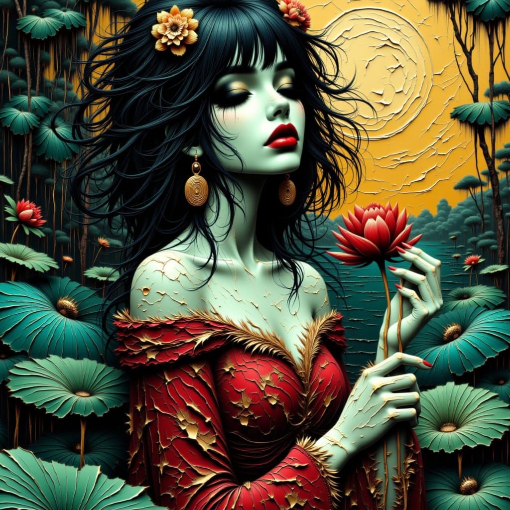 Ethereal Woman With Fractured Patterns in 80s Anime Style