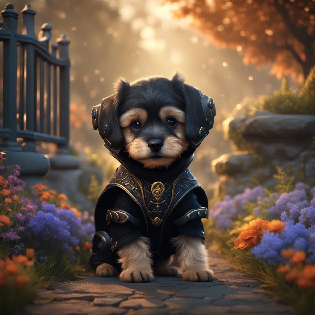 Puppy in Black Costume: Fantasy Concept Art