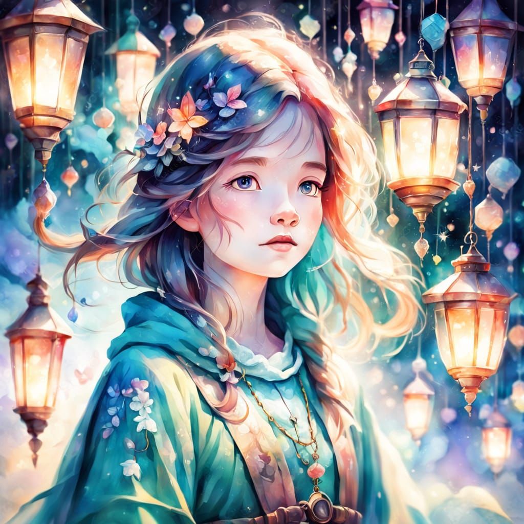 Fantasy World in Lantern, Watercolor Style