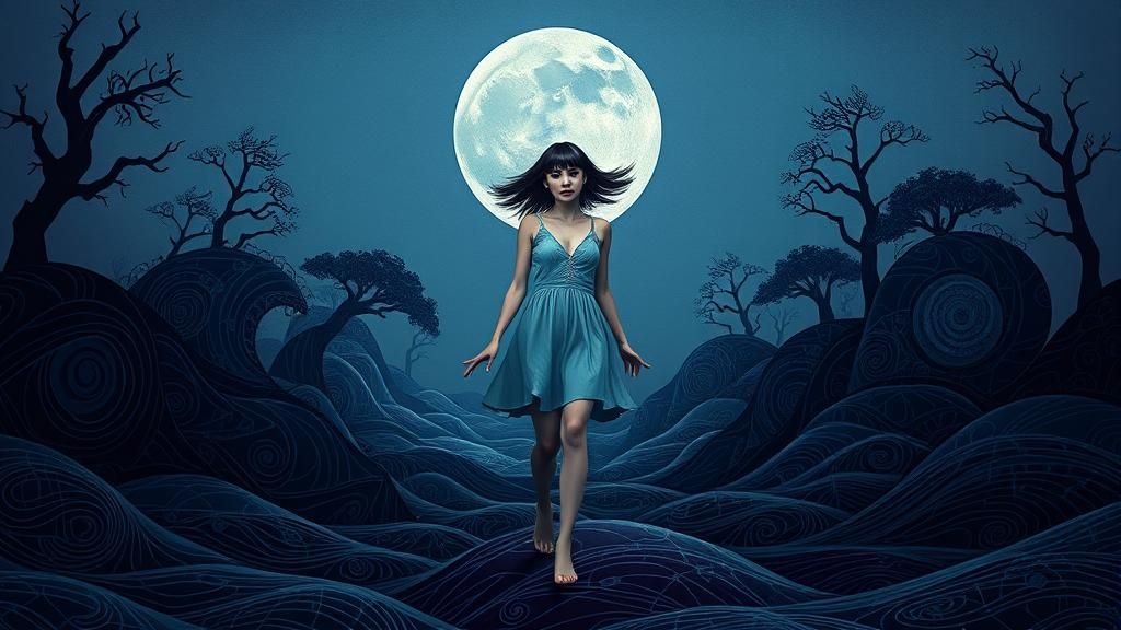 Surreal Dreamscape: Woman Divided in Abstract Landscape