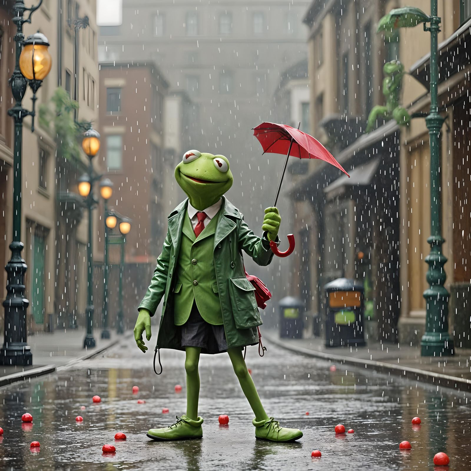 Kermit the Frog Walks in the Rain