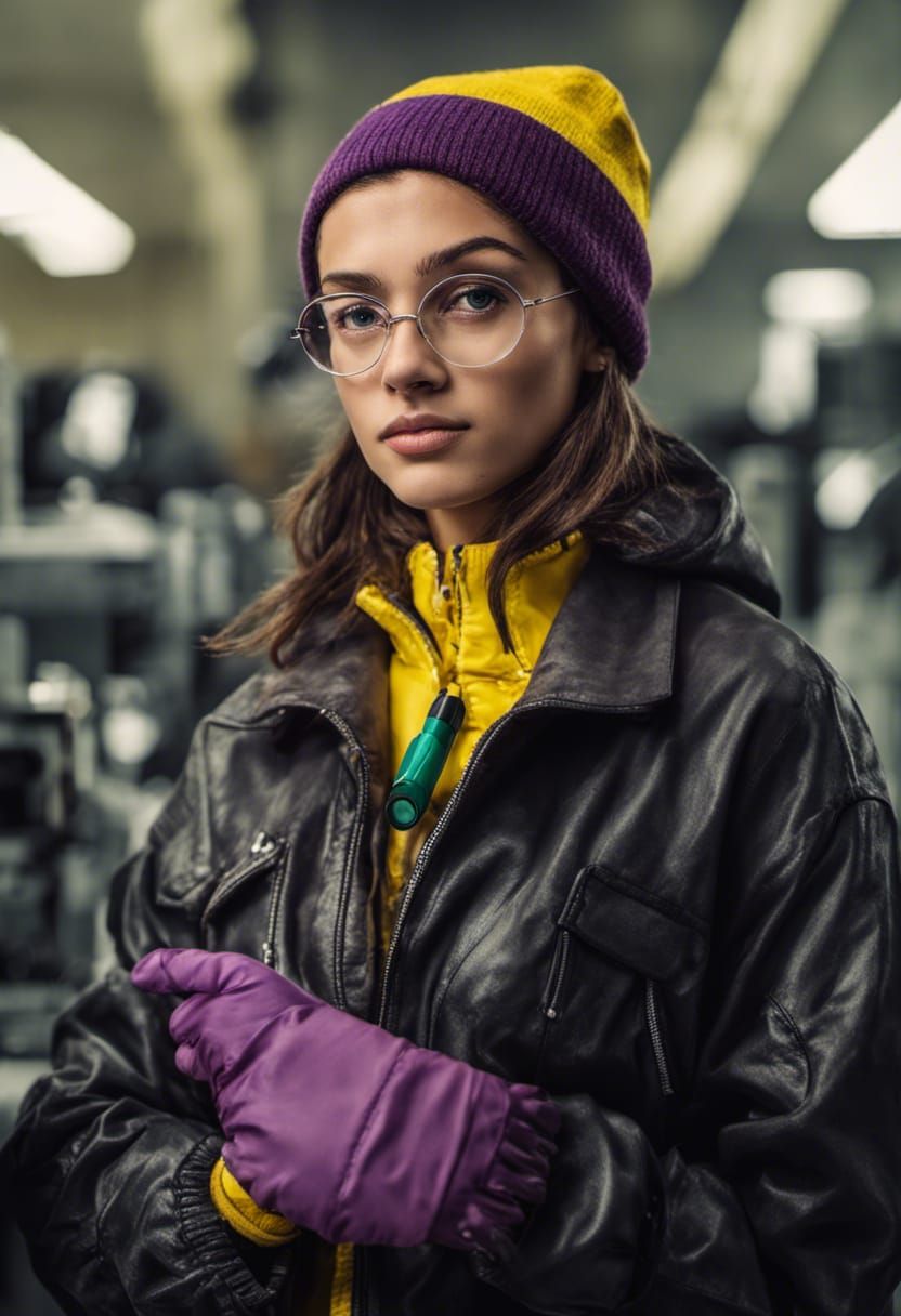 Tech Girl Selfie with Robot in High-Tech Laboratory