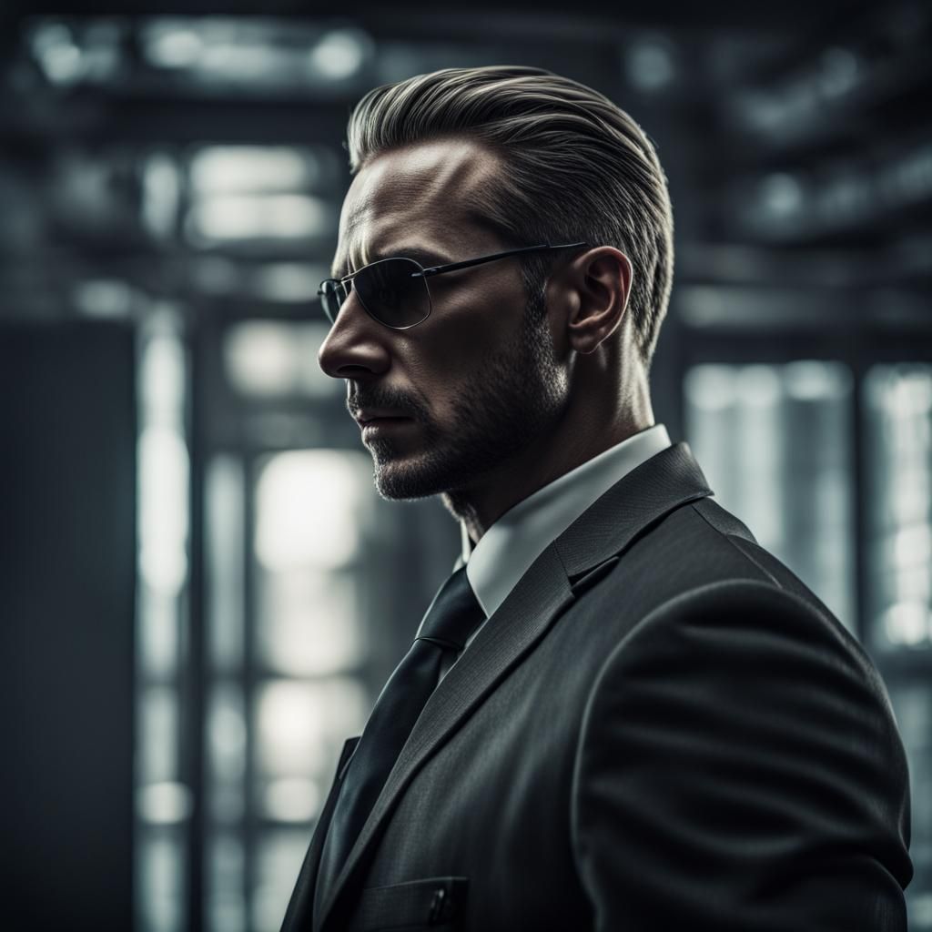 Hyperrealistic Agent in Matrix, Sharp Focus