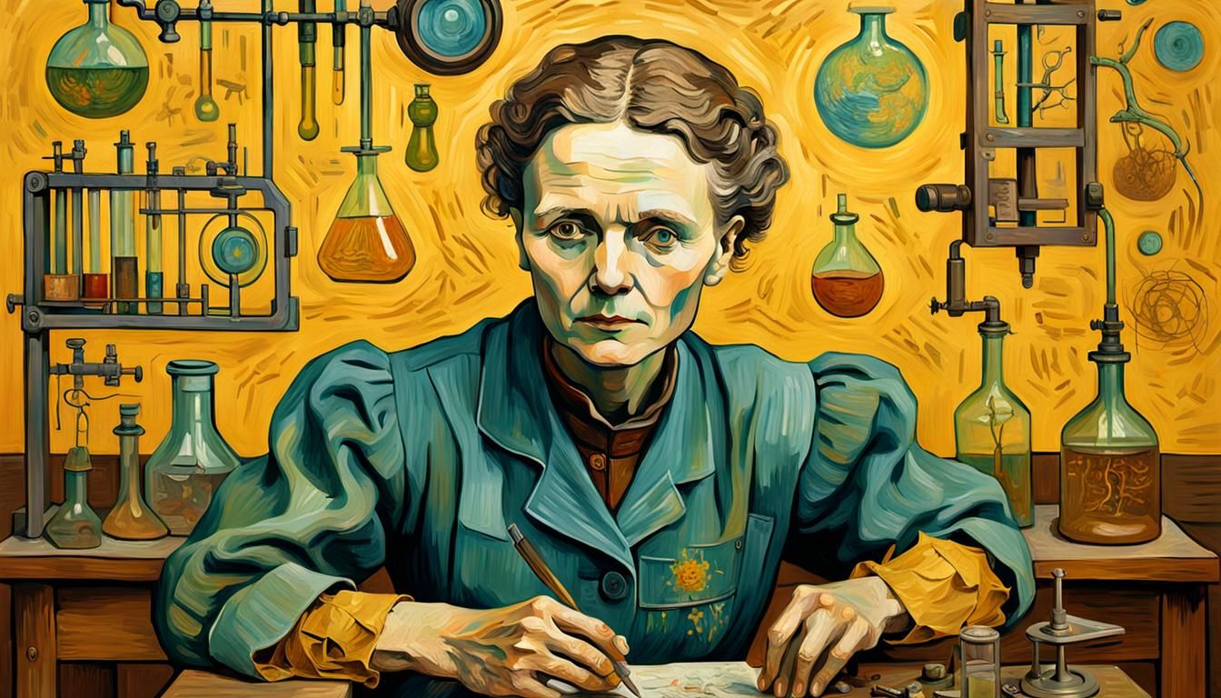 Marie Curie Portrait in Van Gogh Impressionism Style