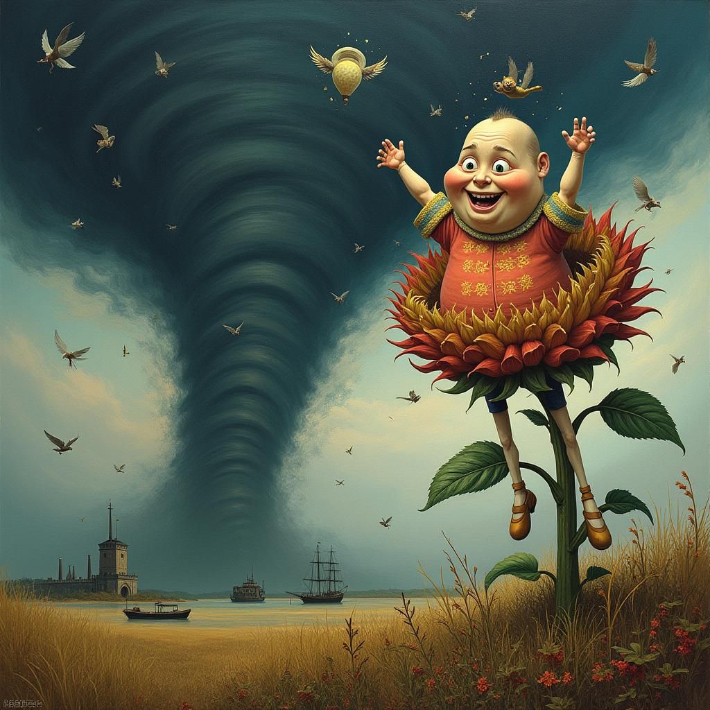 Surreal Tornado Scene in Van Gogh Style
