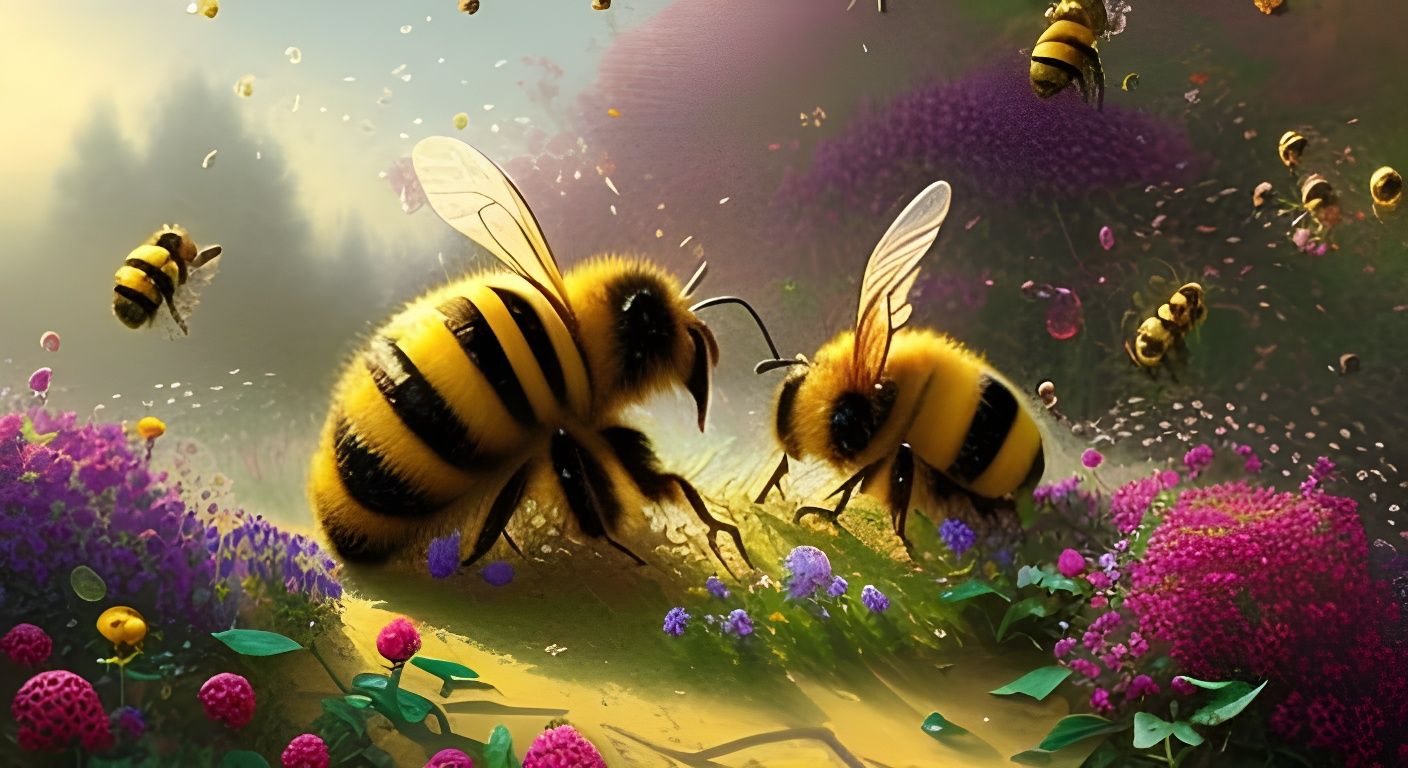 Bees Sharing Nectar: A Fantasy Cartoon in 8K